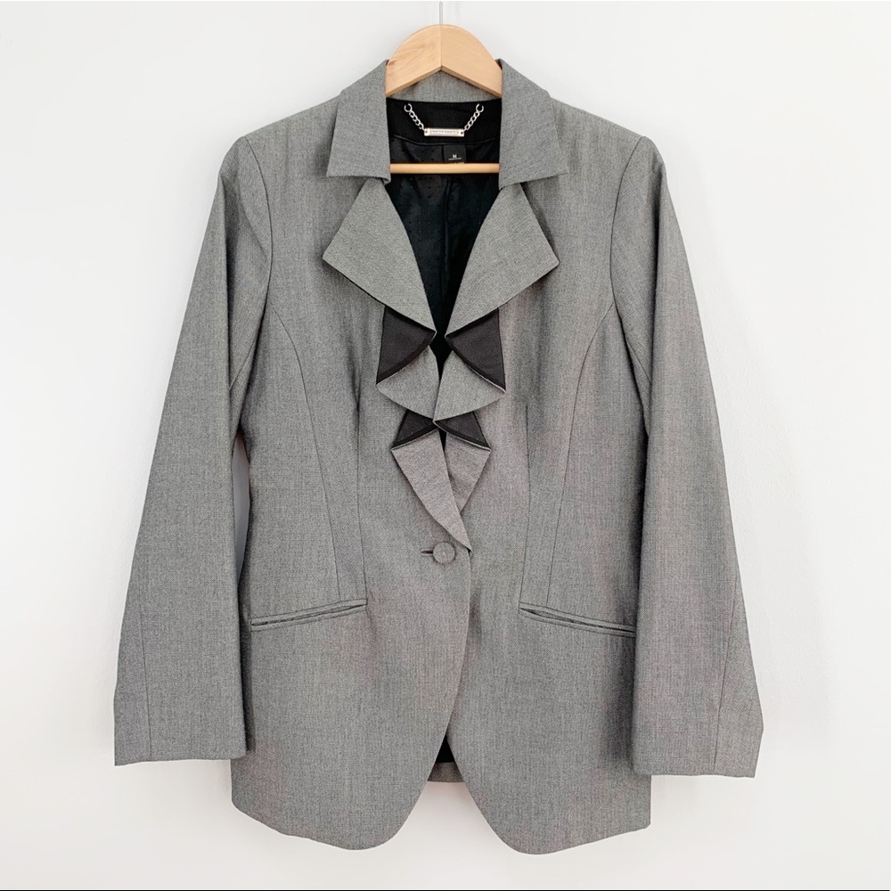 WHBM Pressed Ruffle Lapel Single Button Blazer M